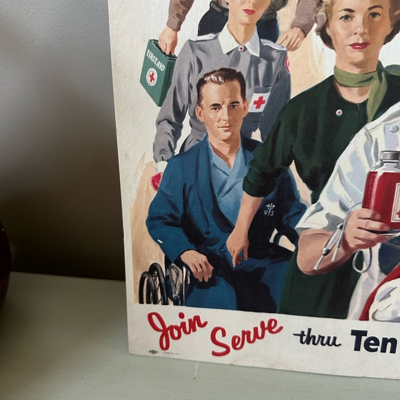 Vintage Red Cross recruiting cardboard sign on the job - Picture 5 of 10